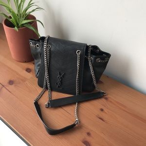 Leather shoulder bag, mini size, black